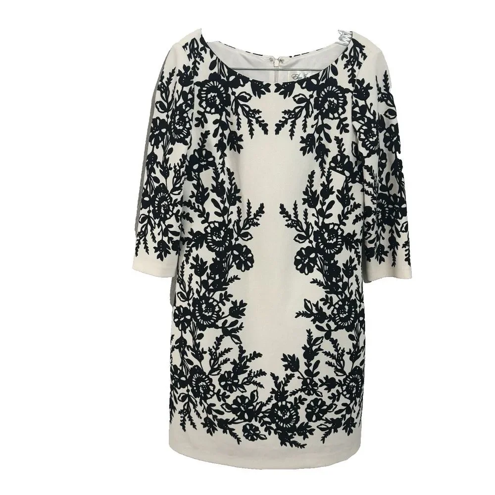 ELIZA J Black White and B Floral Black Sheath‎ Dress 6